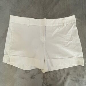 Express White Tailored Chino Shorts Womens 8 Mid Rise Stretch Cuffed EUC